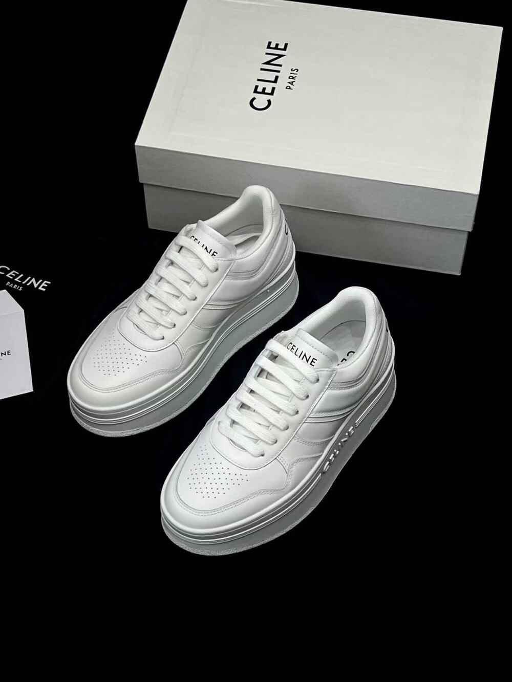 Celine White Leather Low Top Platform Sneakers